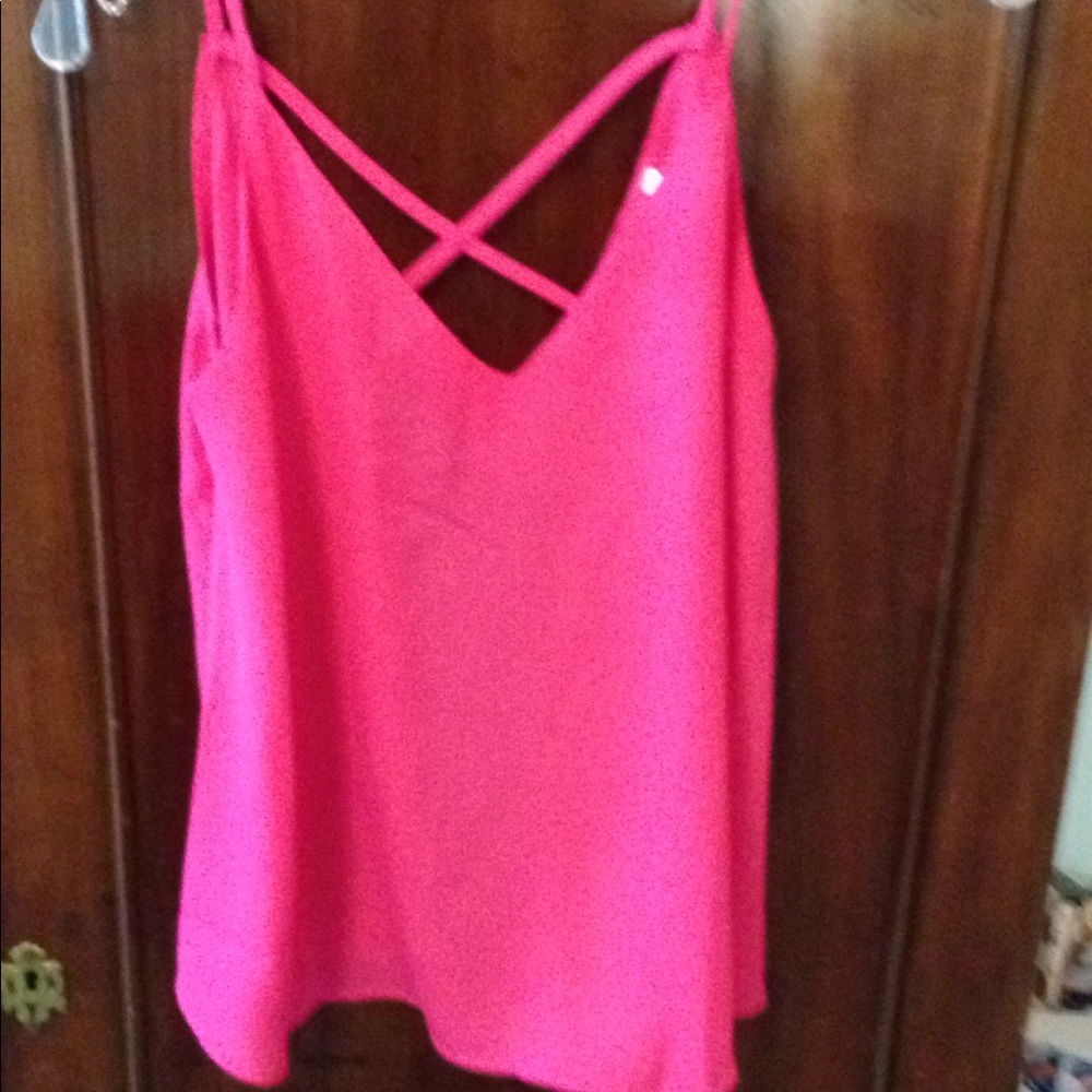 Pink open back strapping tank